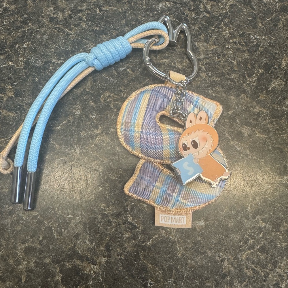 Pop Mart The Monsters Labubu “S” Blue Plaid Key chain Pin for Love